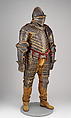 Field Armor of King Henry VIII 
of England (reigned 1509–47), Steel, gold, textile, 
leather, Italian, Milan or Brescia