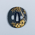 Sword Guard (Tsuba), Inscribed by Ishiguro Masayoshi (Japanese, 1772–after 1851), Copper-gold alloy (shakudō), gold, copper-silver alloy (shibuichi), copper, Japanese