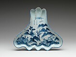 Dish in Shape of Mount Fuji with Horses and Deer, Porcelain painted with cobalt blue under transparent glaze (Jingdezhen ware), China