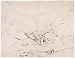 Italian Landscape (recto); Rocks and foliage (verso), Camille Corot (French, Paris 1796–1875 Paris), Pen and brown ink over graphite
