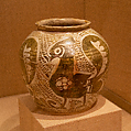 Jar Depicting Three Spirited Peacocks, Earthenware; luster-painted on opaque white glaze